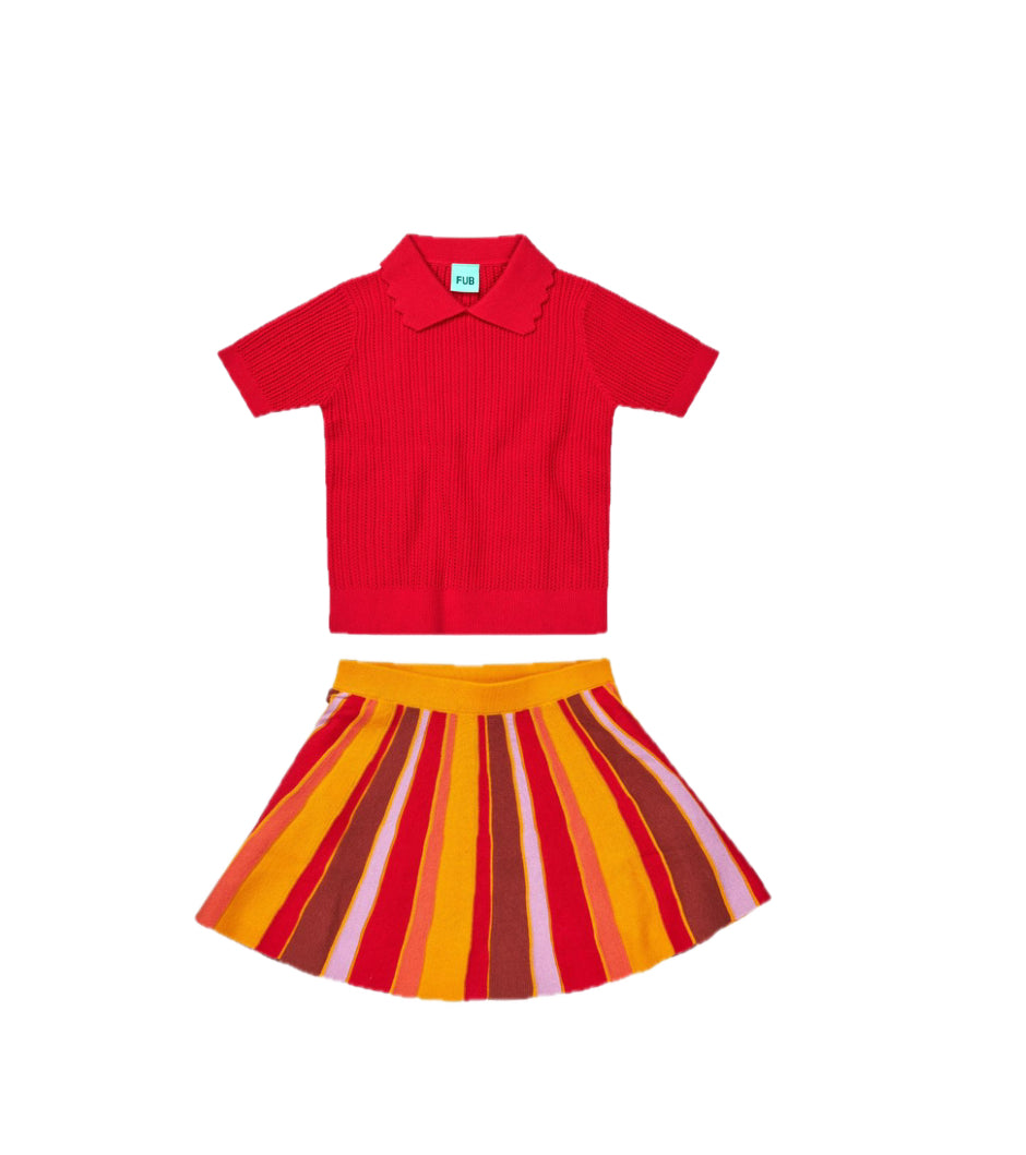 Fub Ruby & Sunflower Pointelle Tee w/Pleated Skirt Set