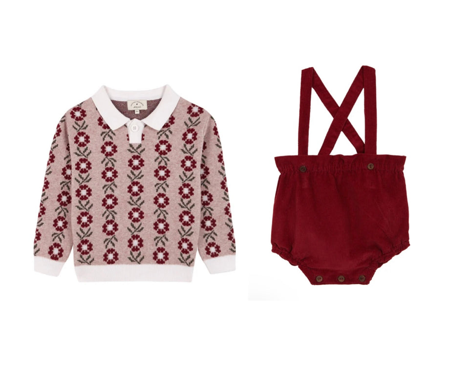 Birinit Petit Rosenda Sweater w/ Burgundy Overall