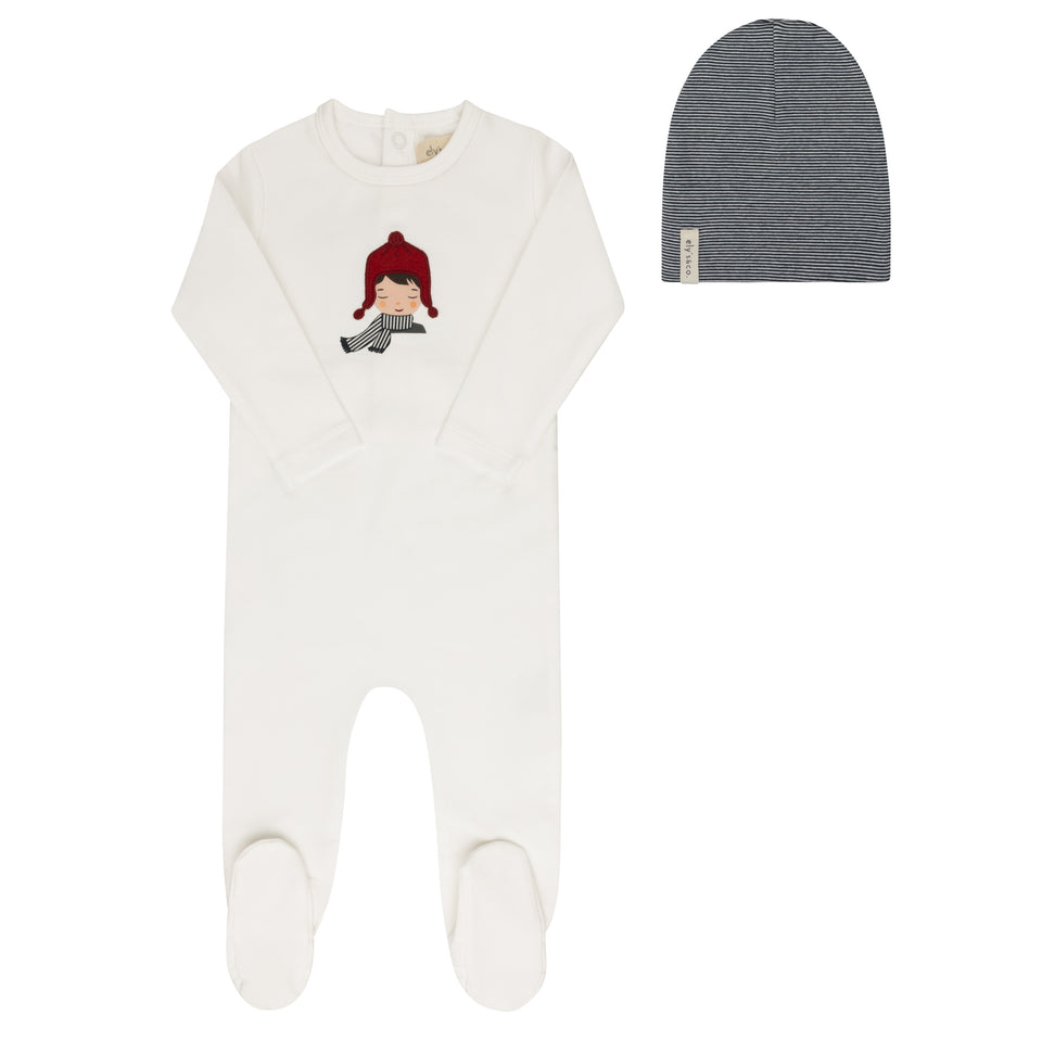 Ely’s & Co. Autumn Kids Ivory/Blue Footie+Beanie