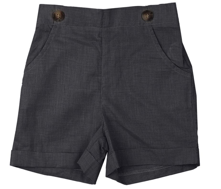 Noma Navy Mini Houndstooth Bermuda Shorts with Button Detail