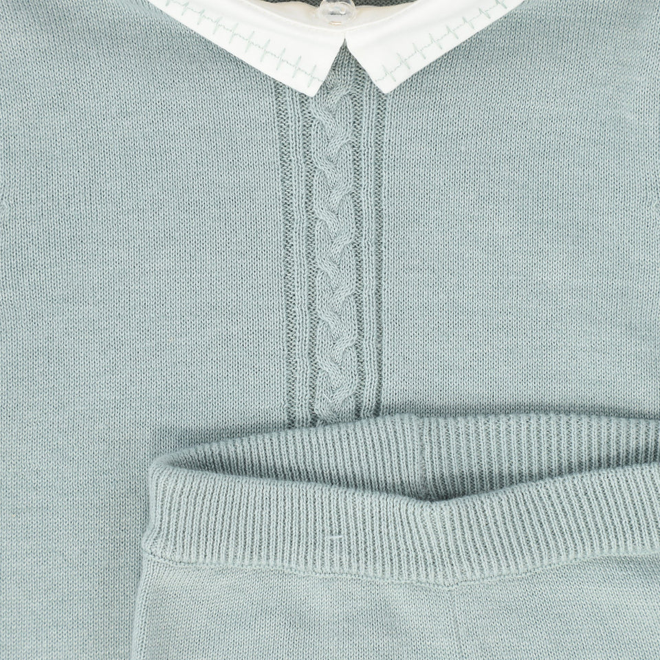 Le Bourdon Green Cable Knit Stripe Collar Sweater Set