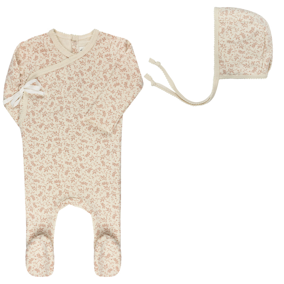 Ely’s & Co. Loom Vine Collection Ivory/Pink Footie +Bonnet