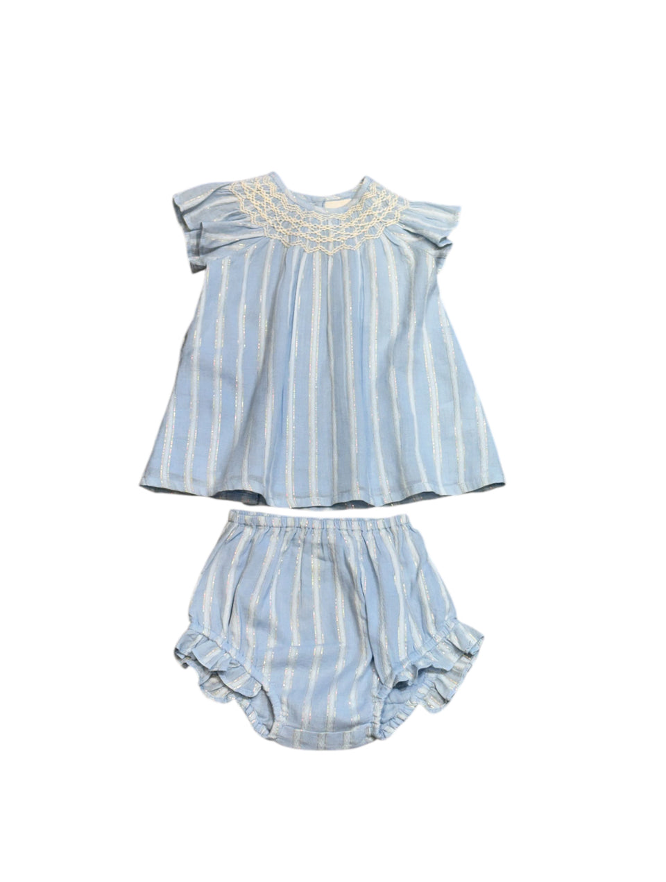 Pernille Ciel Blue Smoked Stitch Embroidered Lurex Baby Set