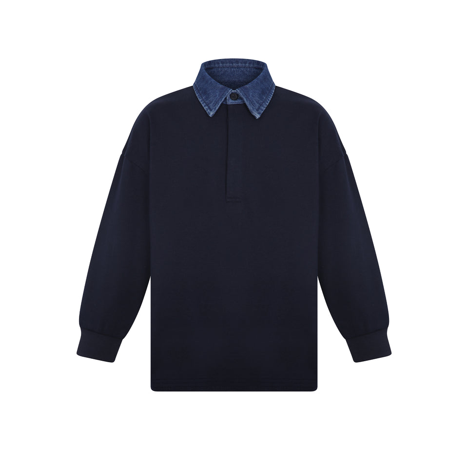 Little Parni Navy Blue Boys Denim Collar Polo