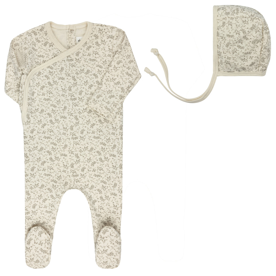 Ely’s & Co. Loom Vine Collection Ivory/Sage Footie + Bonnet
