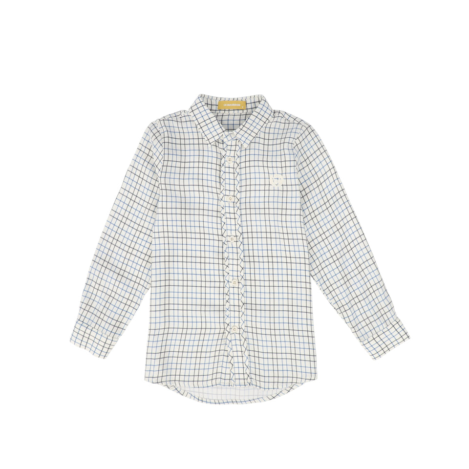 Le Bourdon White/Blue Printed Collar Blouse
