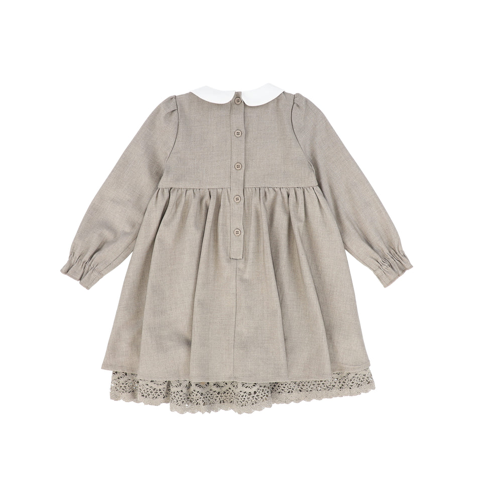 Bamboo Beige Wool Collar Pleat Front Dress