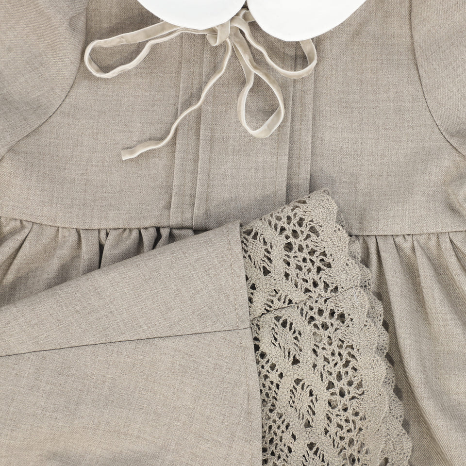 Bamboo Beige Wool Collar Pleat Front Dress