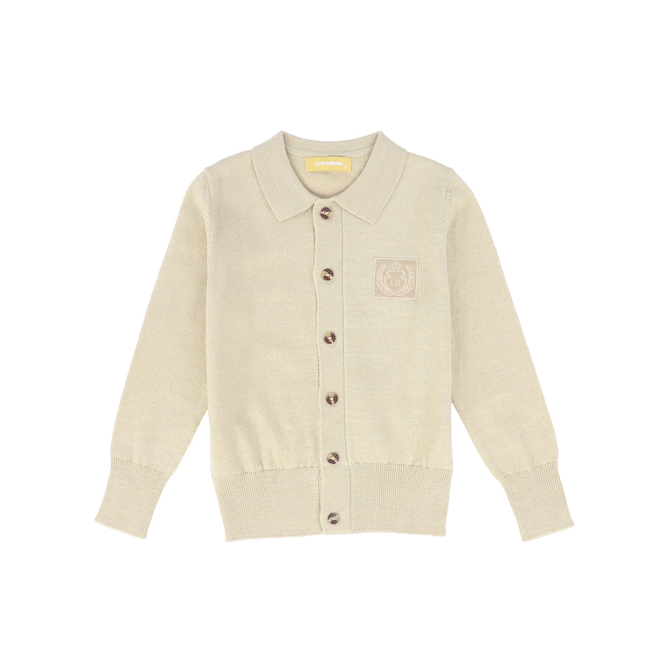 Le Bourdon Beige Logo Collared Cardigan