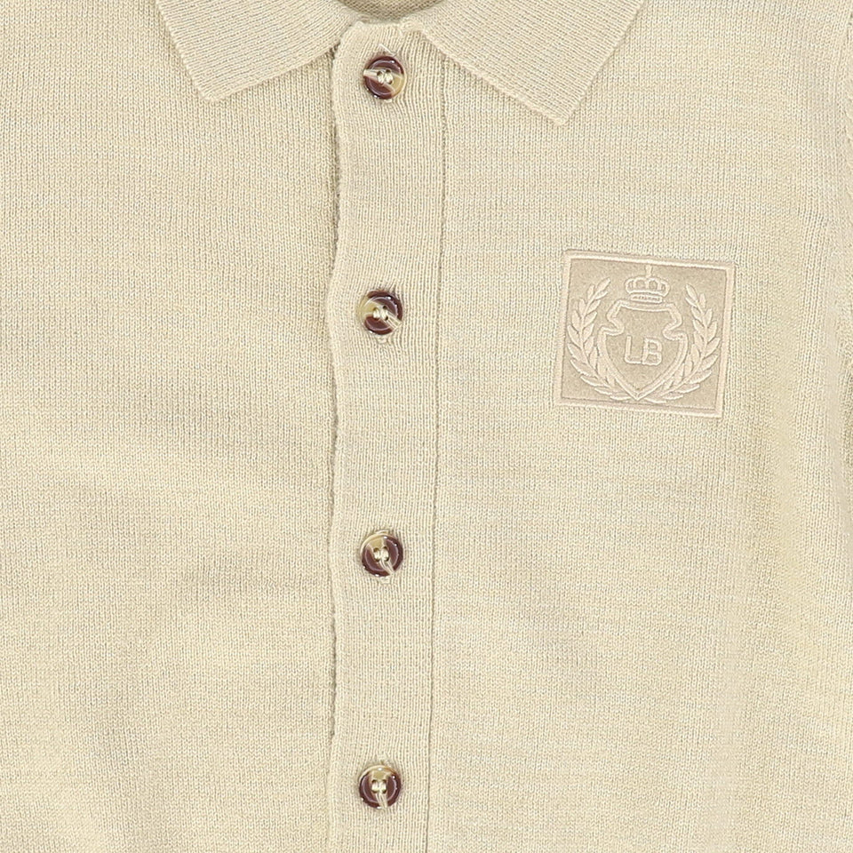 Le Bourdon Beige Logo Collared Cardigan