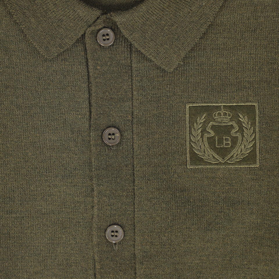 Le Bourdon Olive Logo Collared Cardigan