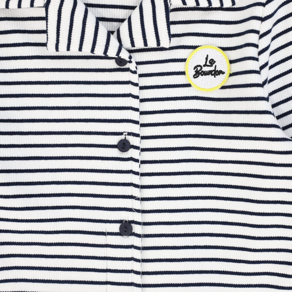 Le Bourdon Navy/White Ribbed Stripe Grandpa Pajamas