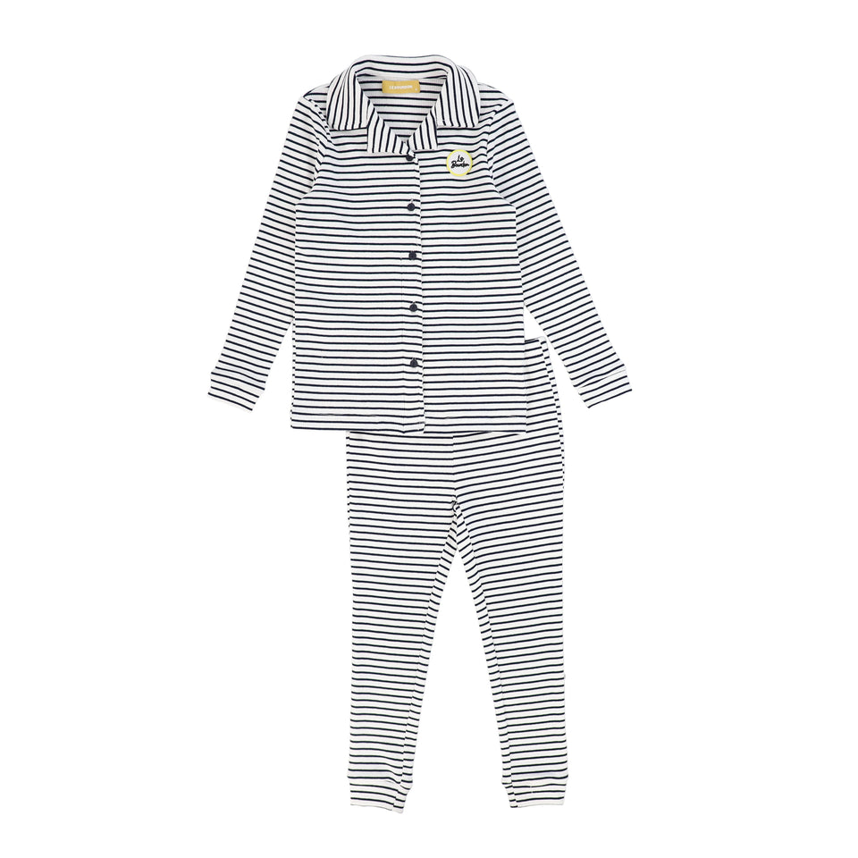 Le Bourdon Navy/White Ribbed Stripe Grandpa Pajamas