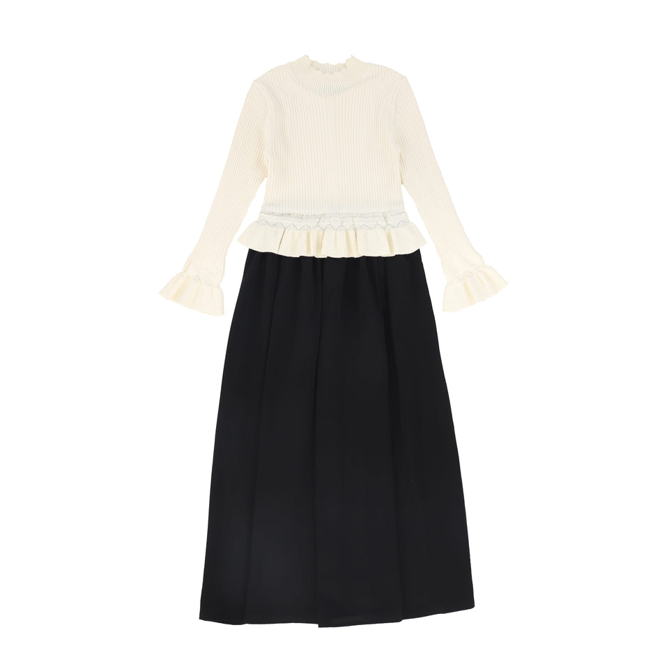 Bace Black/Ivory Scallop Knit Sweater Maxi Dress