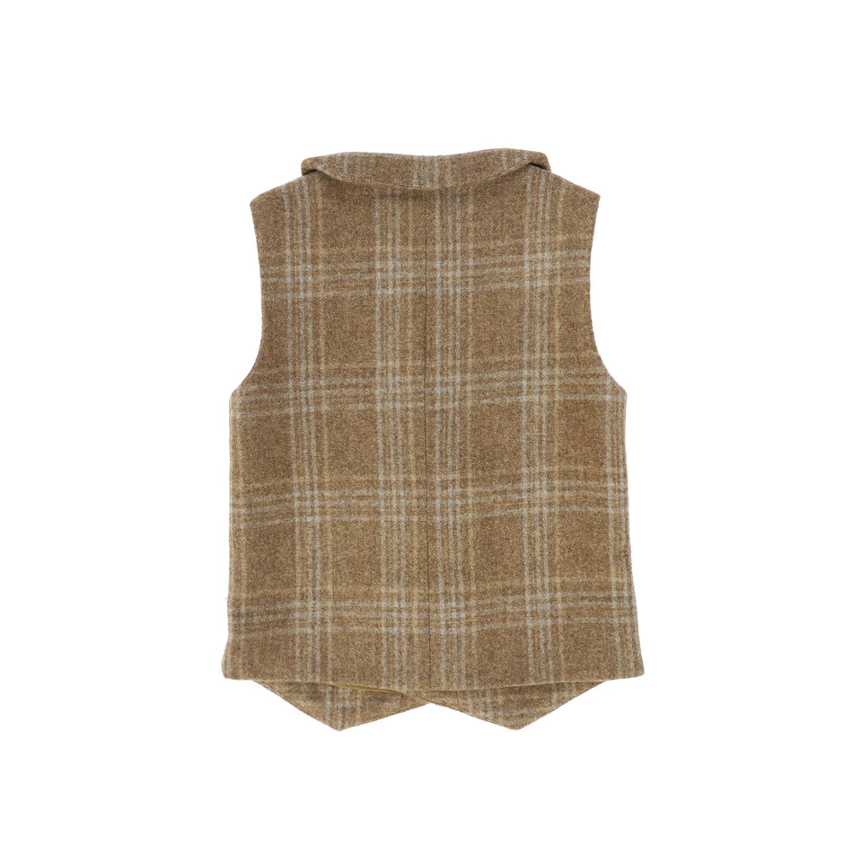 Le Bourdon Camel Wool Plaid Double Breasted Vest