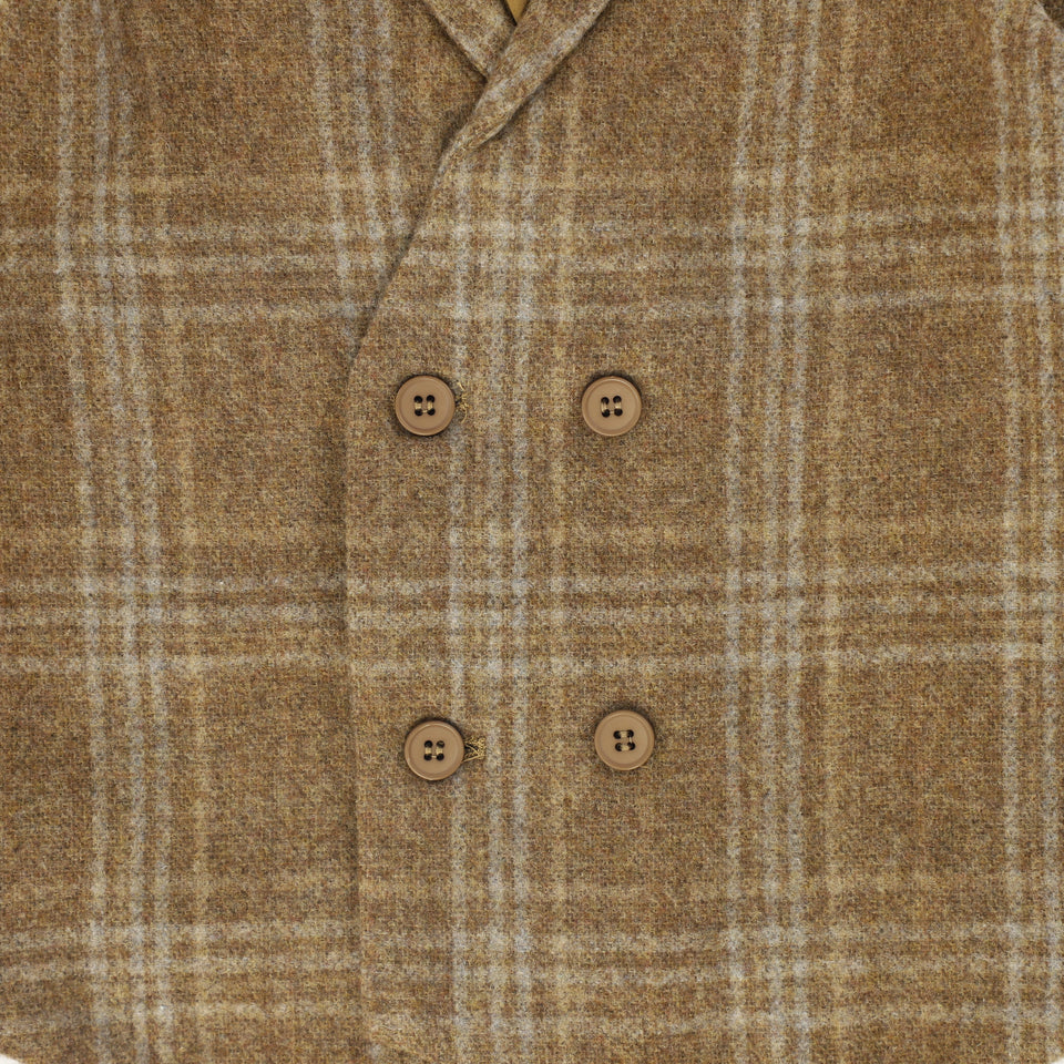 Le Bourdon Camel Wool Plaid Double Breasted Vest