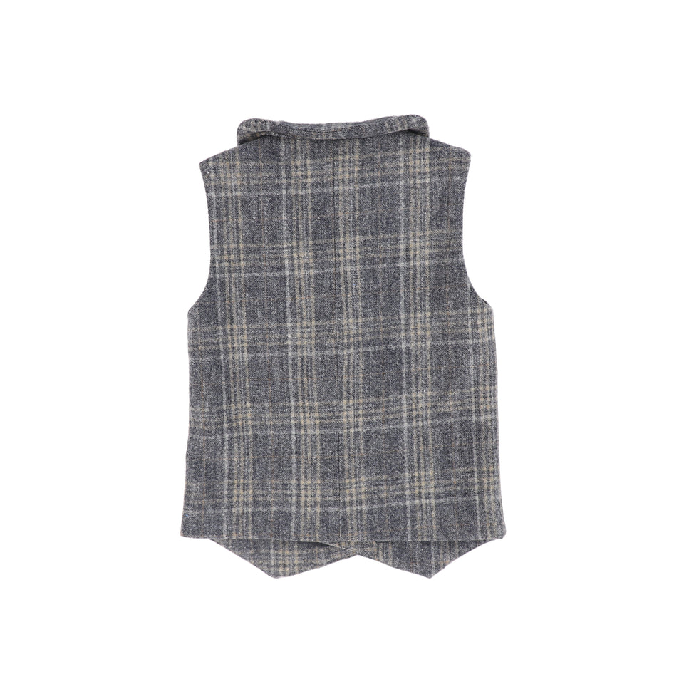 Le Bourdon Grey Wool Plaid Double Breasted Vest