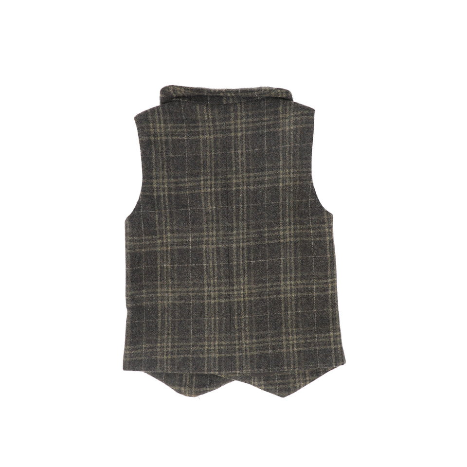 Le Bourdon Olive Wool Plaid Double Breasted Vest