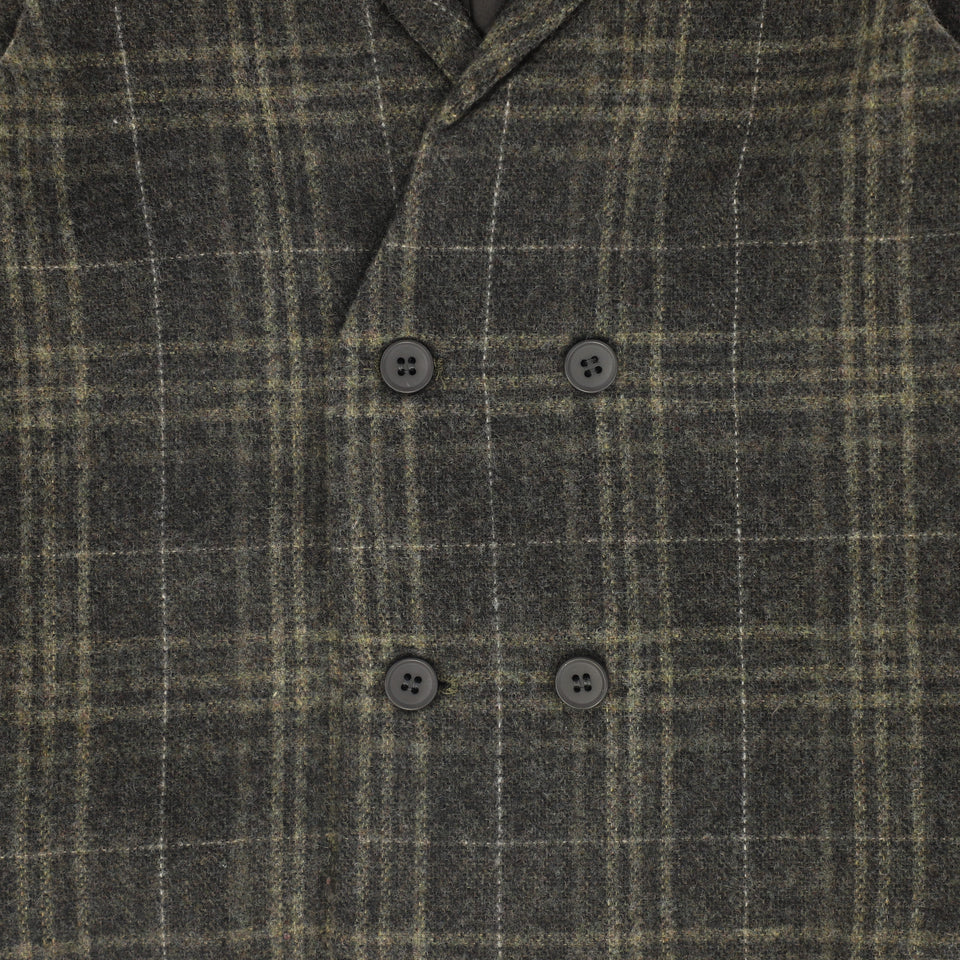 Le Bourdon Olive Wool Plaid Double Breasted Vest