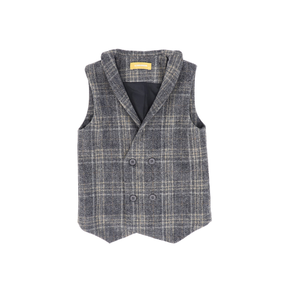 Le Bourdon Grey Wool Plaid Double Breasted Vest