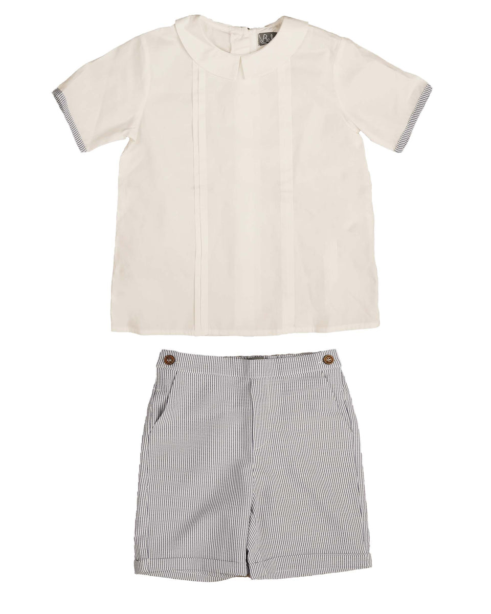 Belati Navy Contrast Trim Shirt with Tucks Short Set