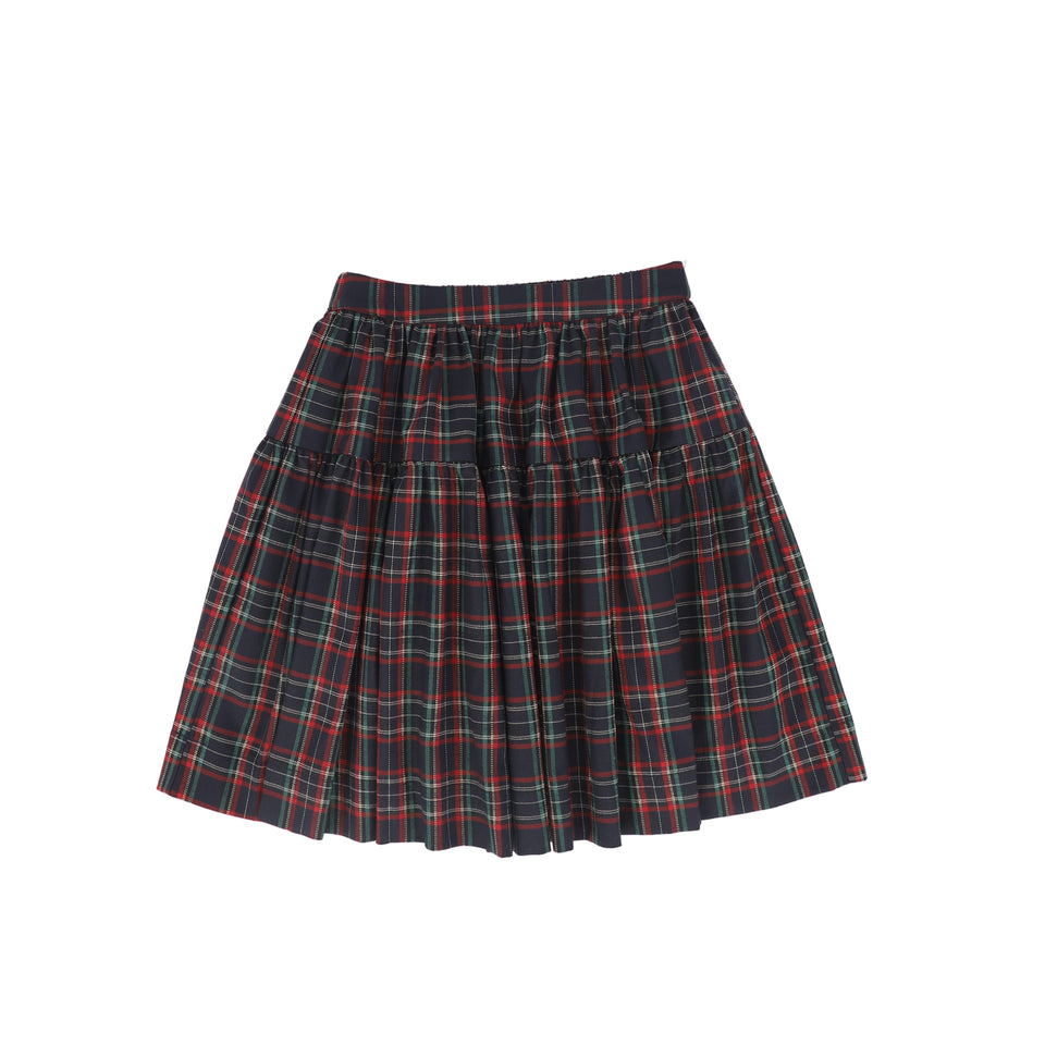 Bamboo Plaid Gathered Flare Skirt