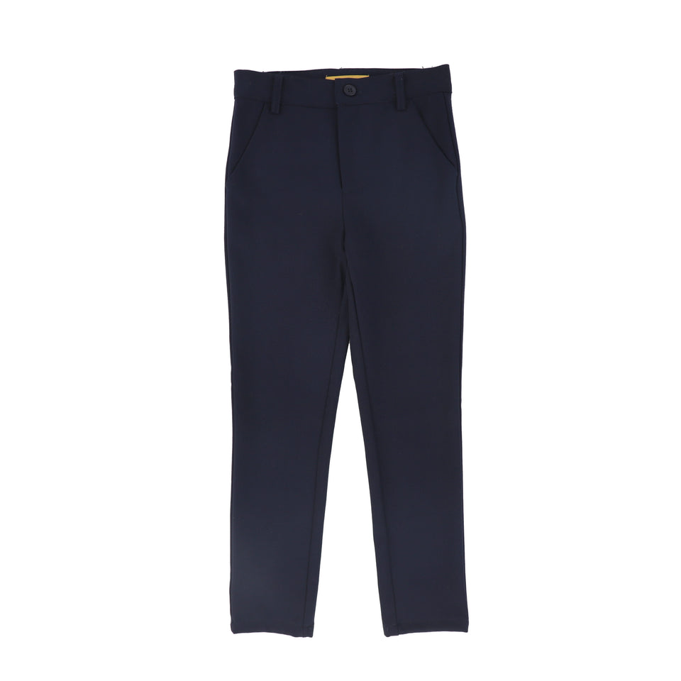 Le Bourdon Navy Solid Fitted Pants