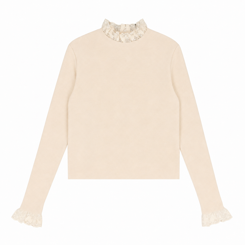 Hev Cream Lace Neck Knit Sweater