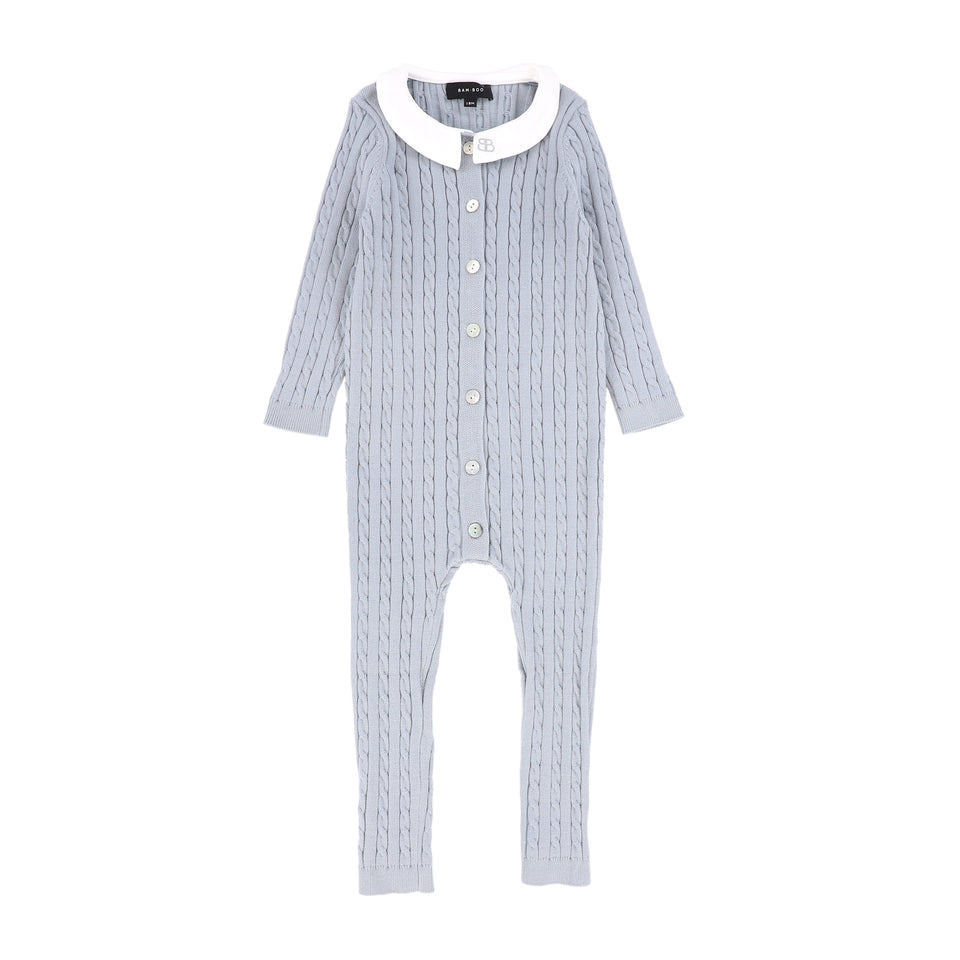 Bamboo Light Blue Cable Knit Collar Romper