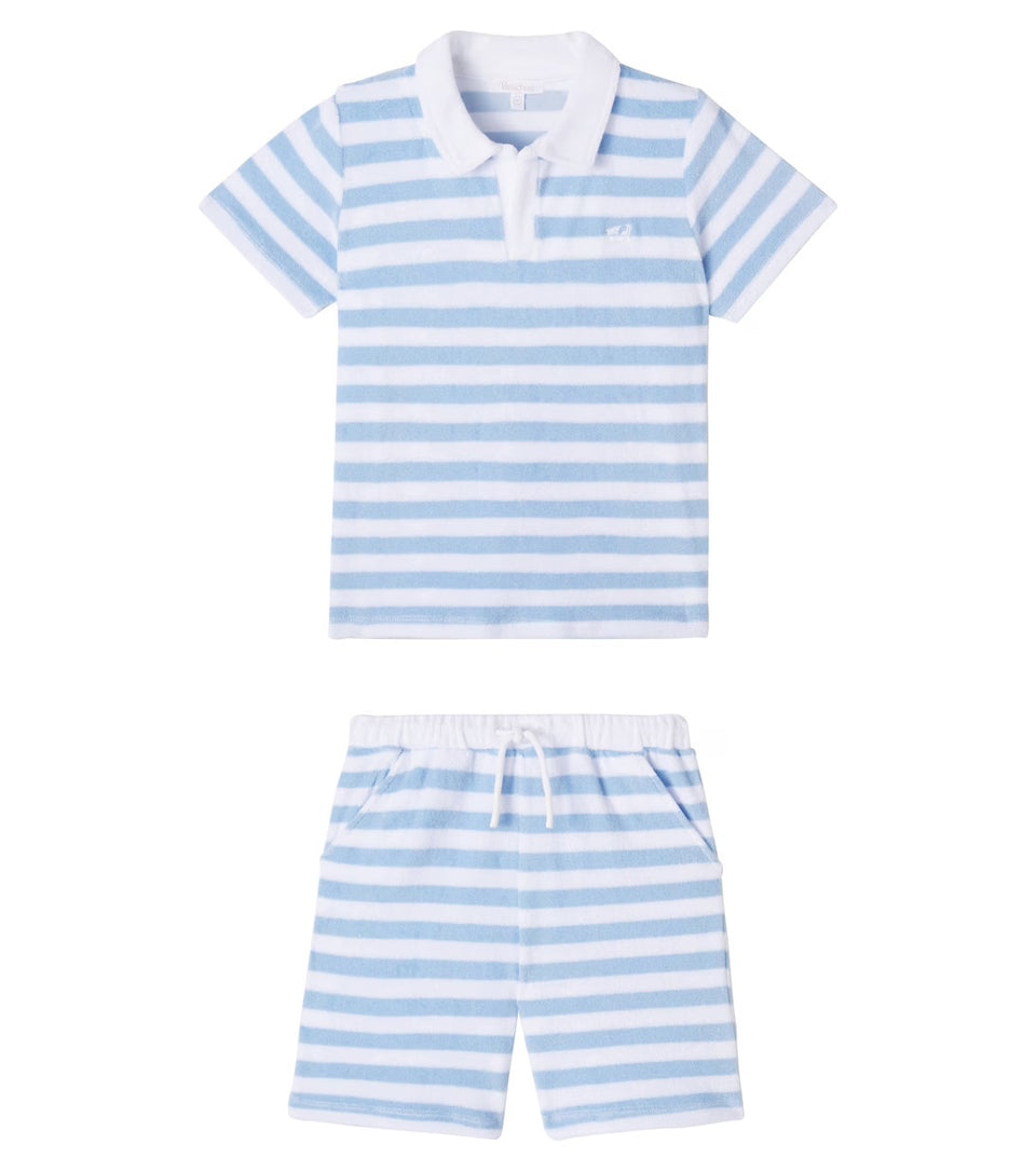 Patachou Blue/White Stripe Polo Shirt & Shorts Set