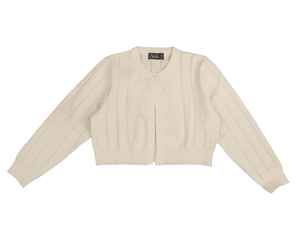 Belati White Pointelle Single Button Cardigan