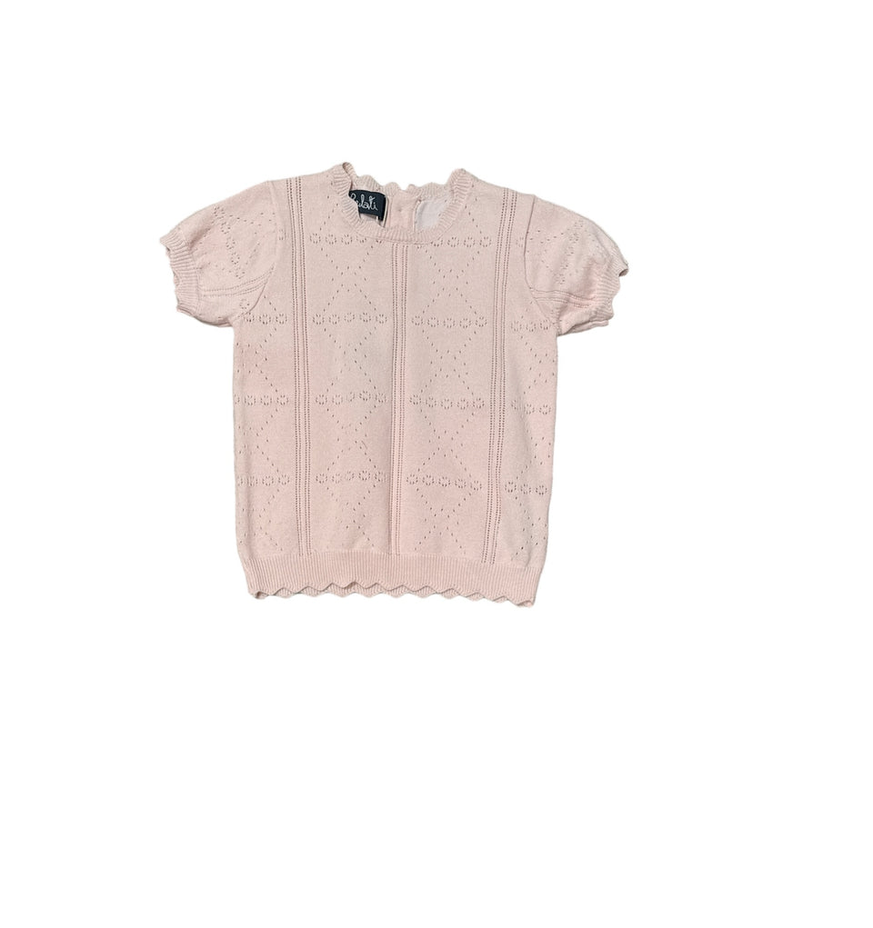 Belati Pink Knit Pointelle Short Sleeve Sweater Top