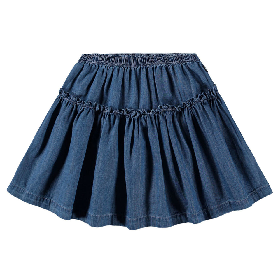 Molo Washed Blue Bel Skirt. short skirt check measurements