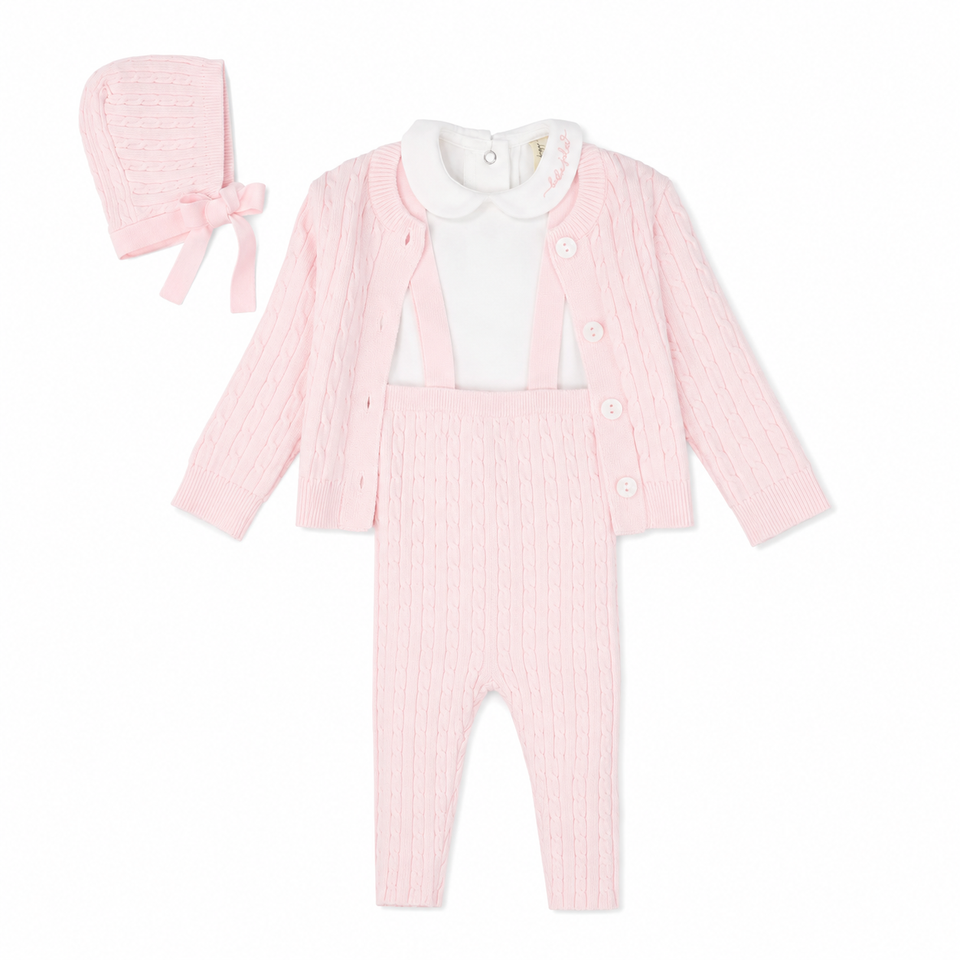 Bebe Jolee Pink Embroidered Collar Marled Knit 3pc Set