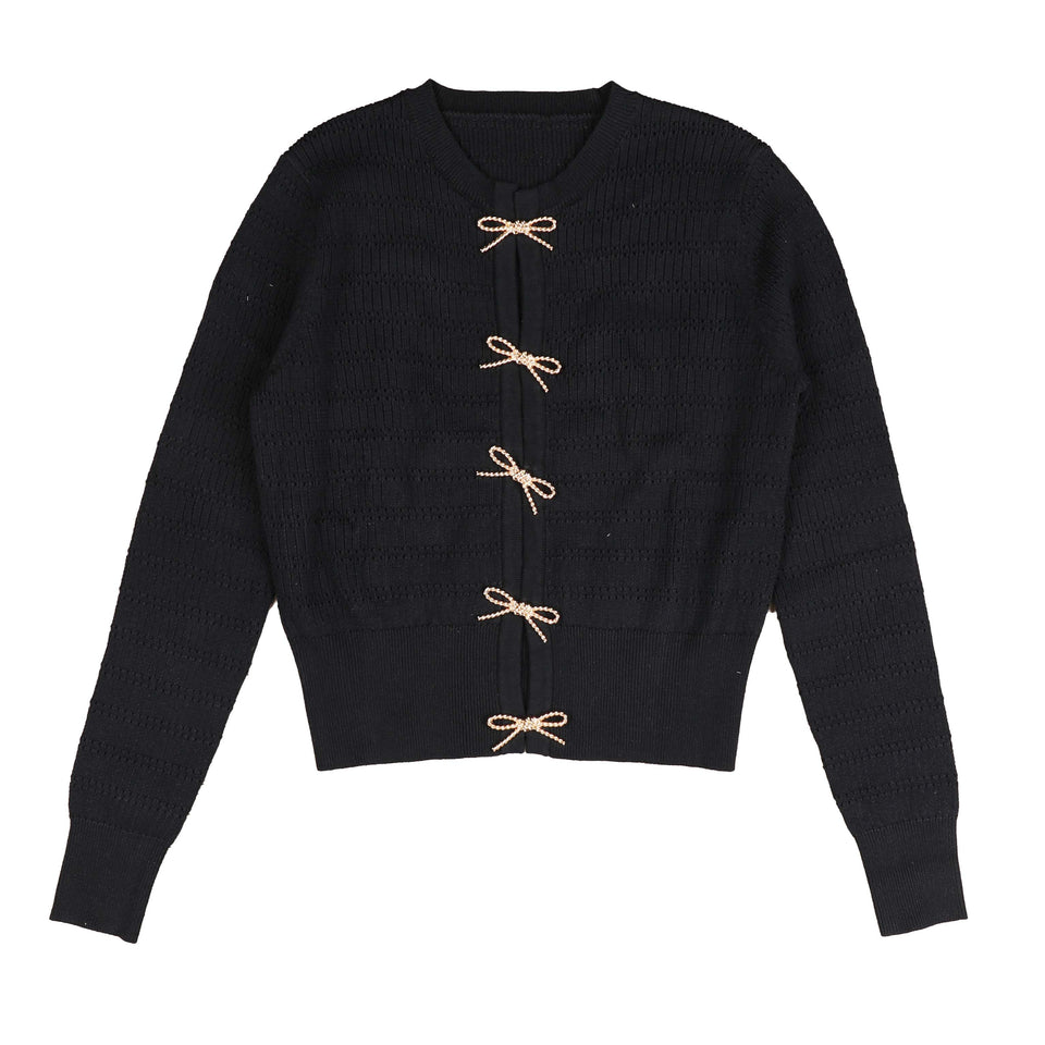 Hev Black Knit Bow Detail Cardigan