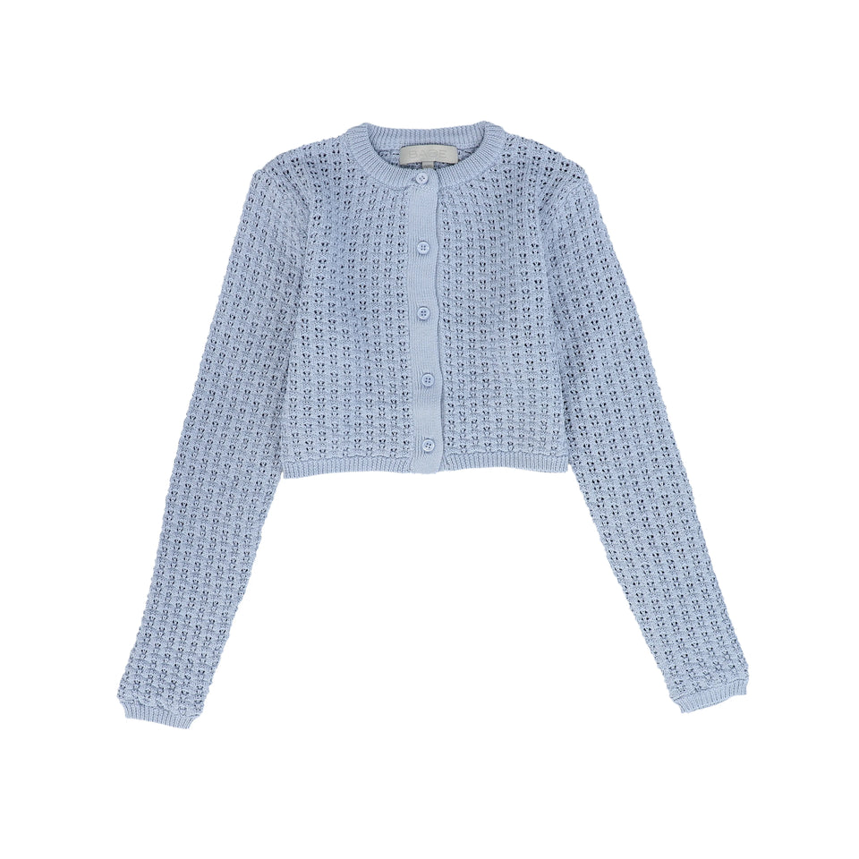 Bace Blue Cropped Pointelle Cardigan