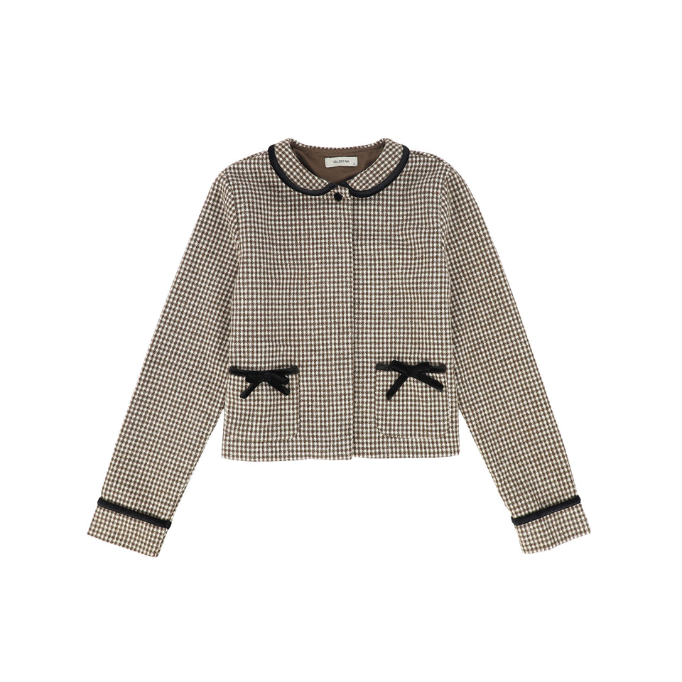 Valentina Brown Checked Velvet Trim Top