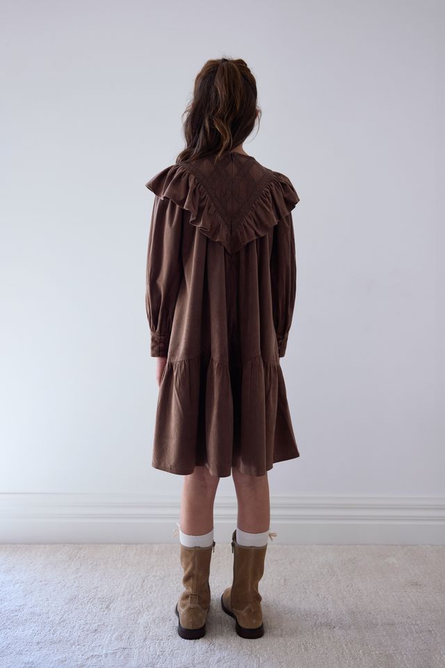 Petite Amalie Chocolate Criss Cross Cord Dress