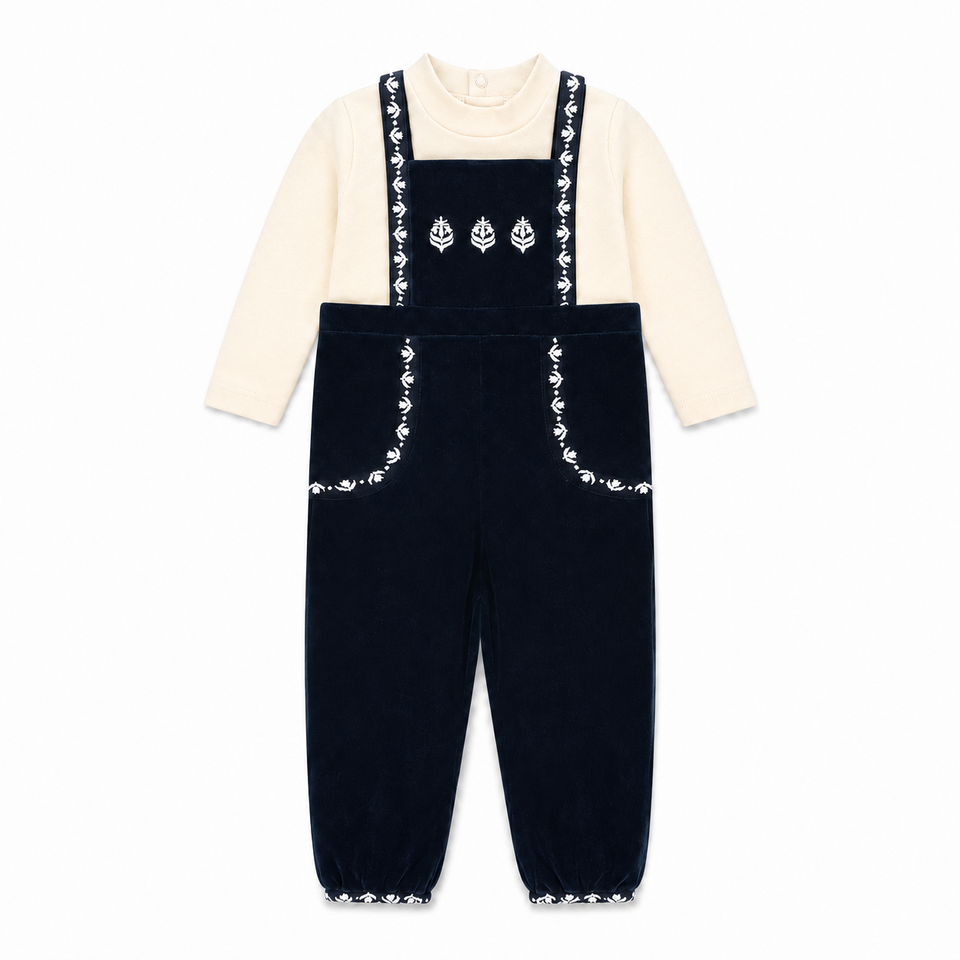 Looms Navy Embroidered Trim Overall Set