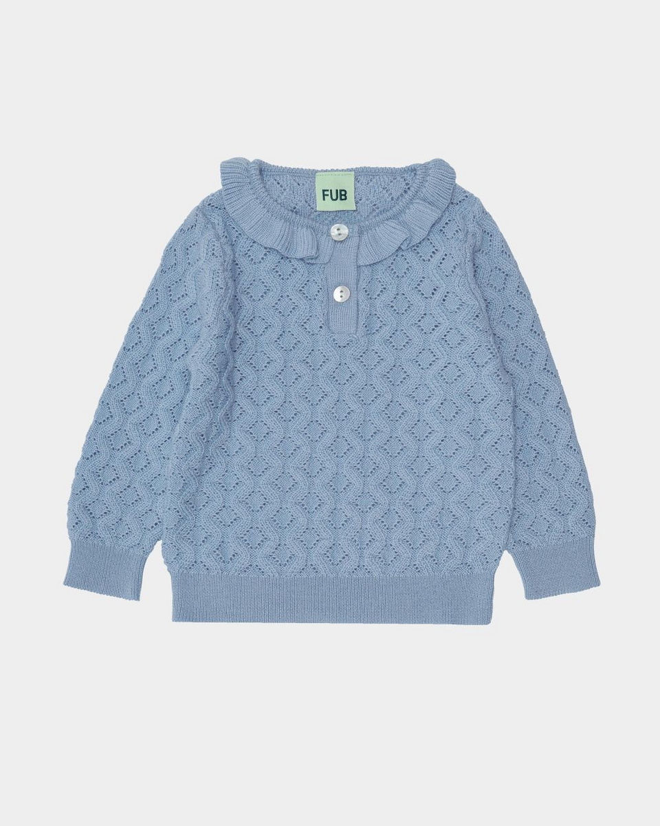 FUB Sky Pointelle Collared Sweater
