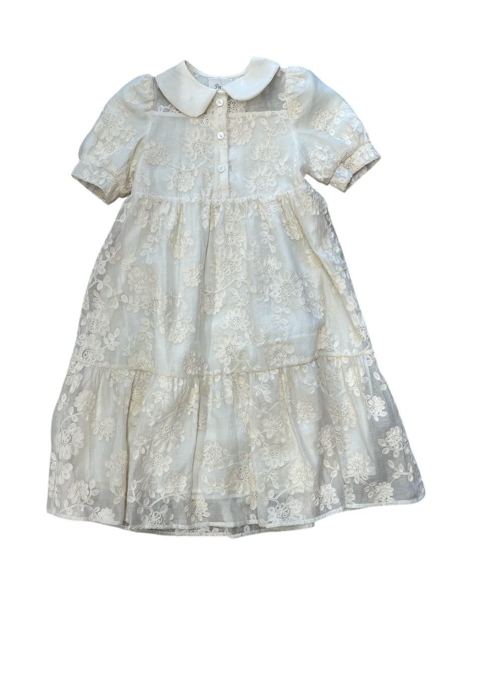 Pernille Ivory Silk Flowers Dress-short sleeve