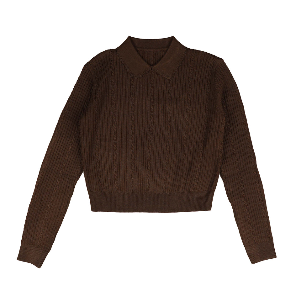Hev Brown Textured Collar Knit Sweater