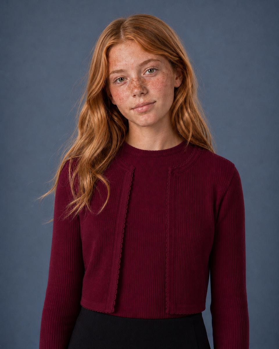 We The Kids Burgundy Crop Cardigan Shell Set