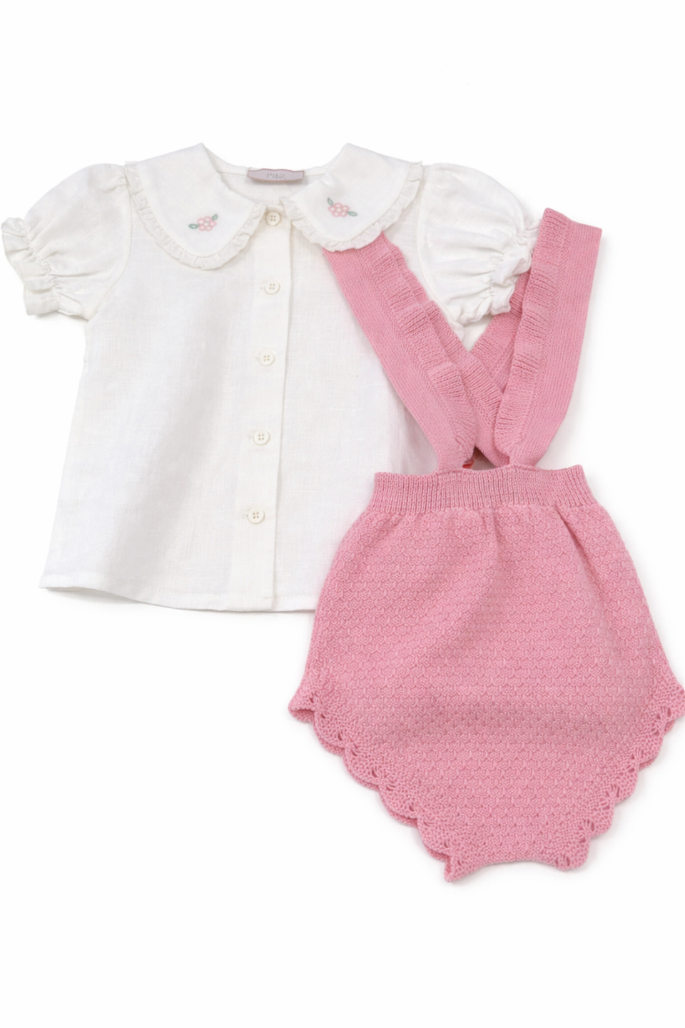Paz Frescura Cream Blouse w/ Dune Pink Knit Romper Set