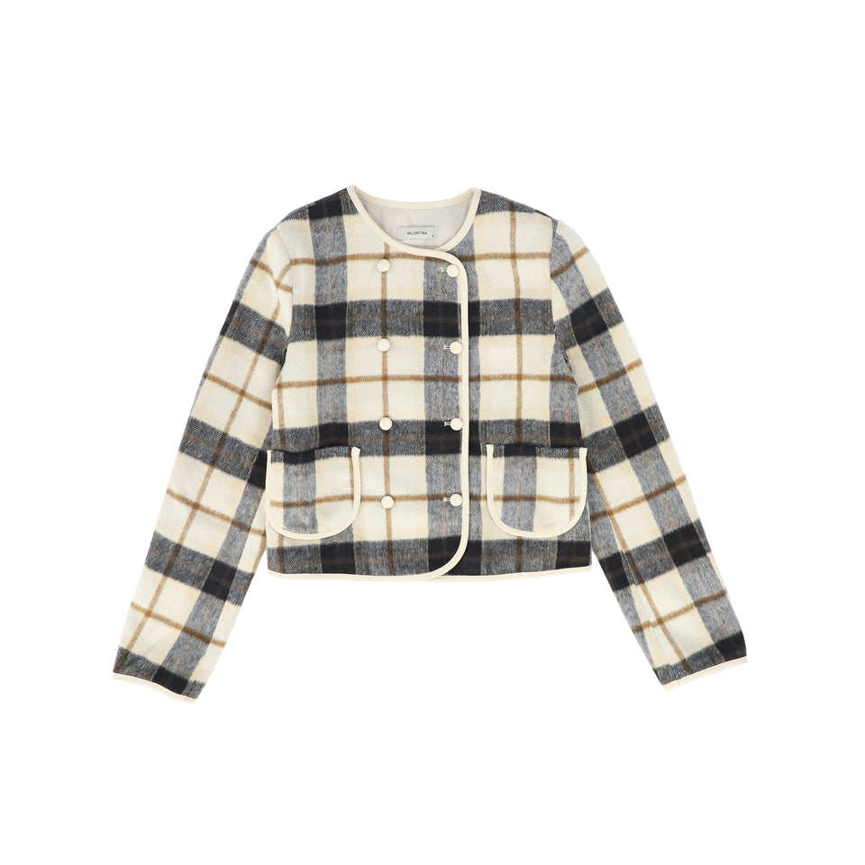 Valentina Beige Plaid Crewneck Blazer