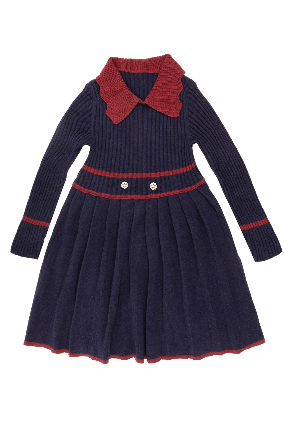 Mimisol Dark Blue Bordeaux Wool Knit Dress