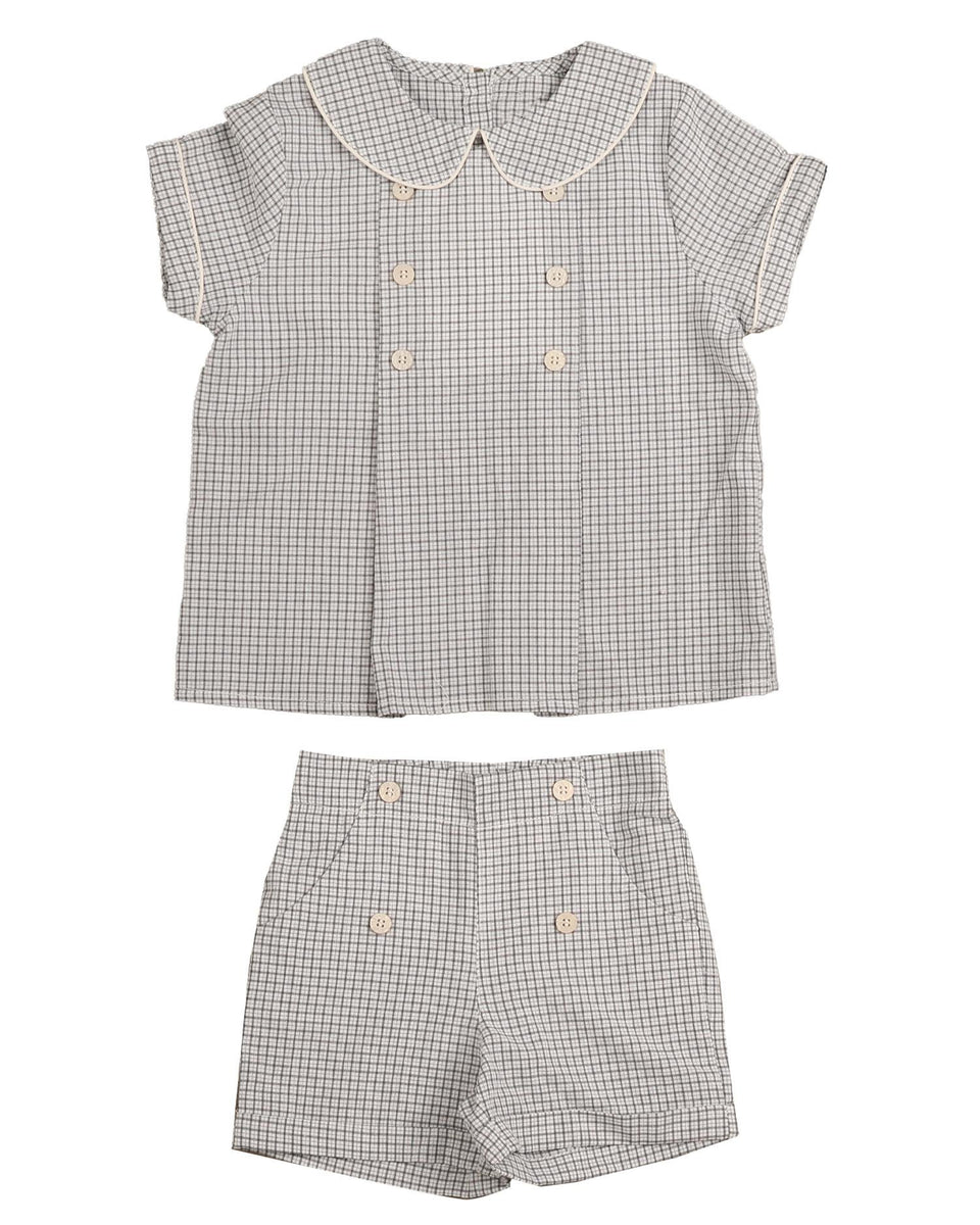 Belati Grey 3 Buttons and Pleat Shirt with Peter Pan Collar Short Set