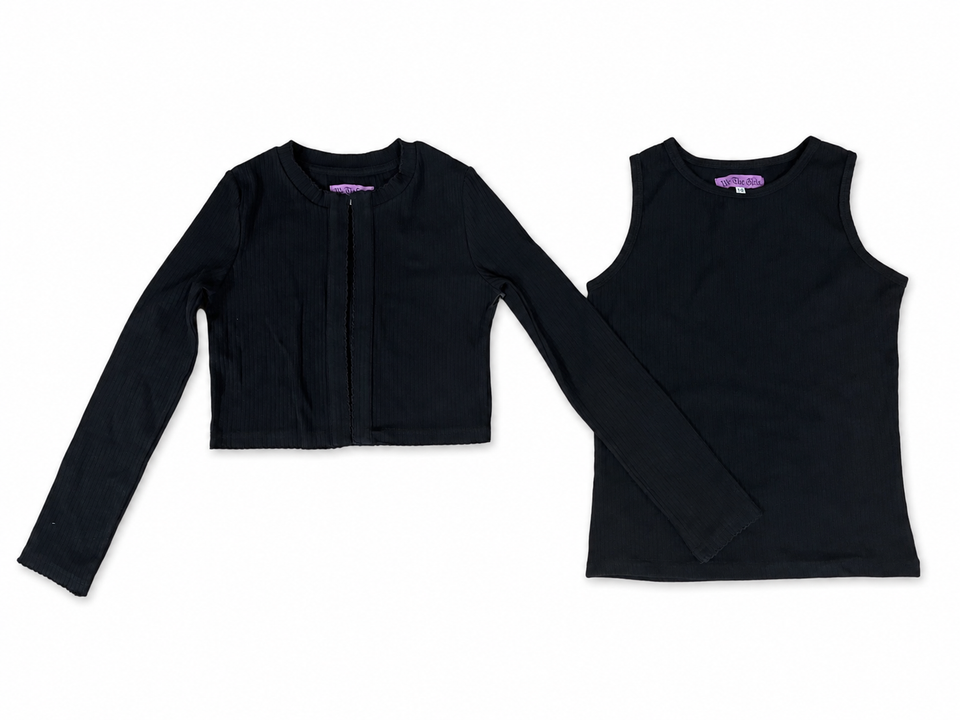 We The Kids Black Crop Cardigan Shell Set