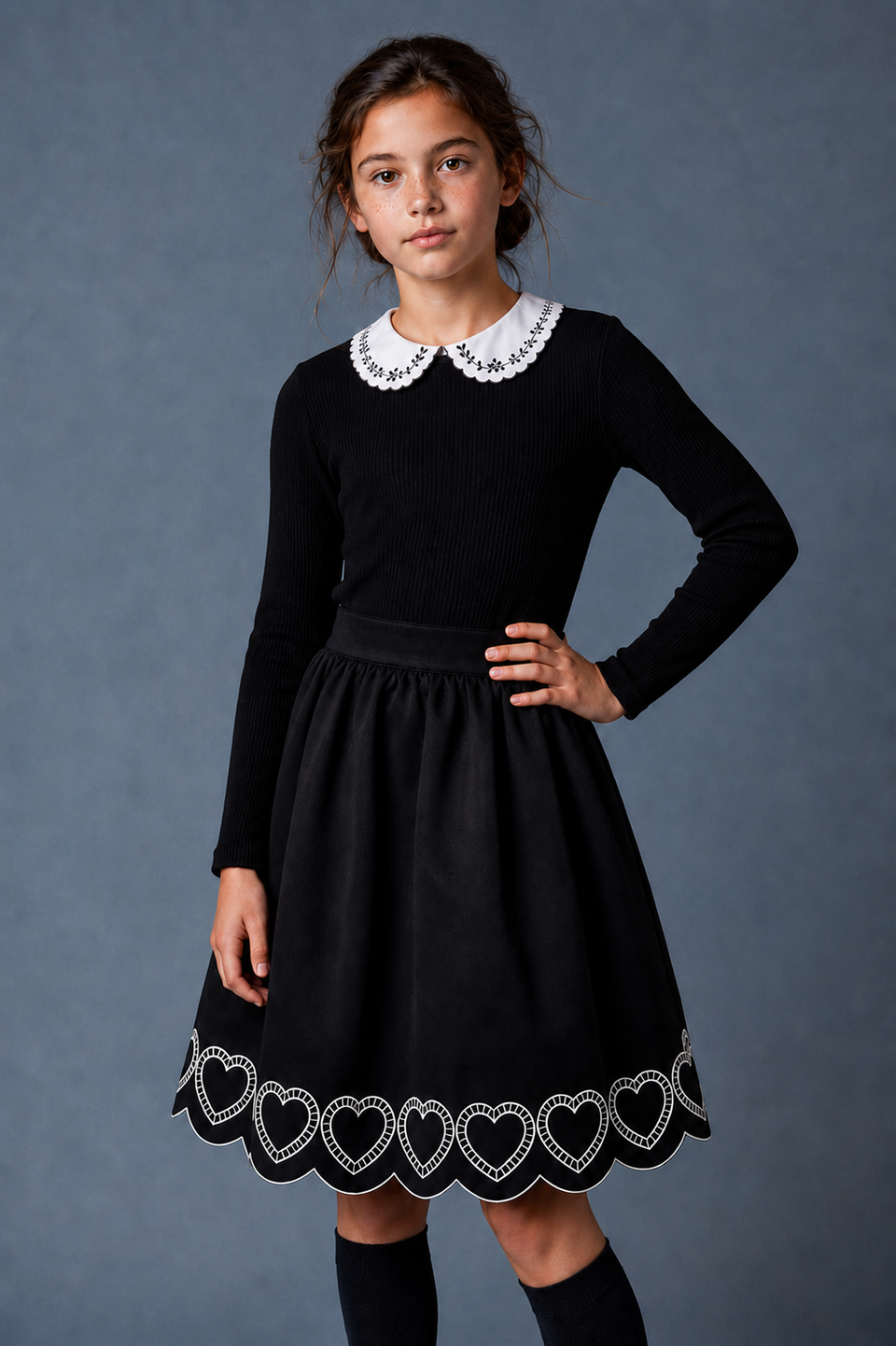 We The Kids Black Scalloped Heart Skirt