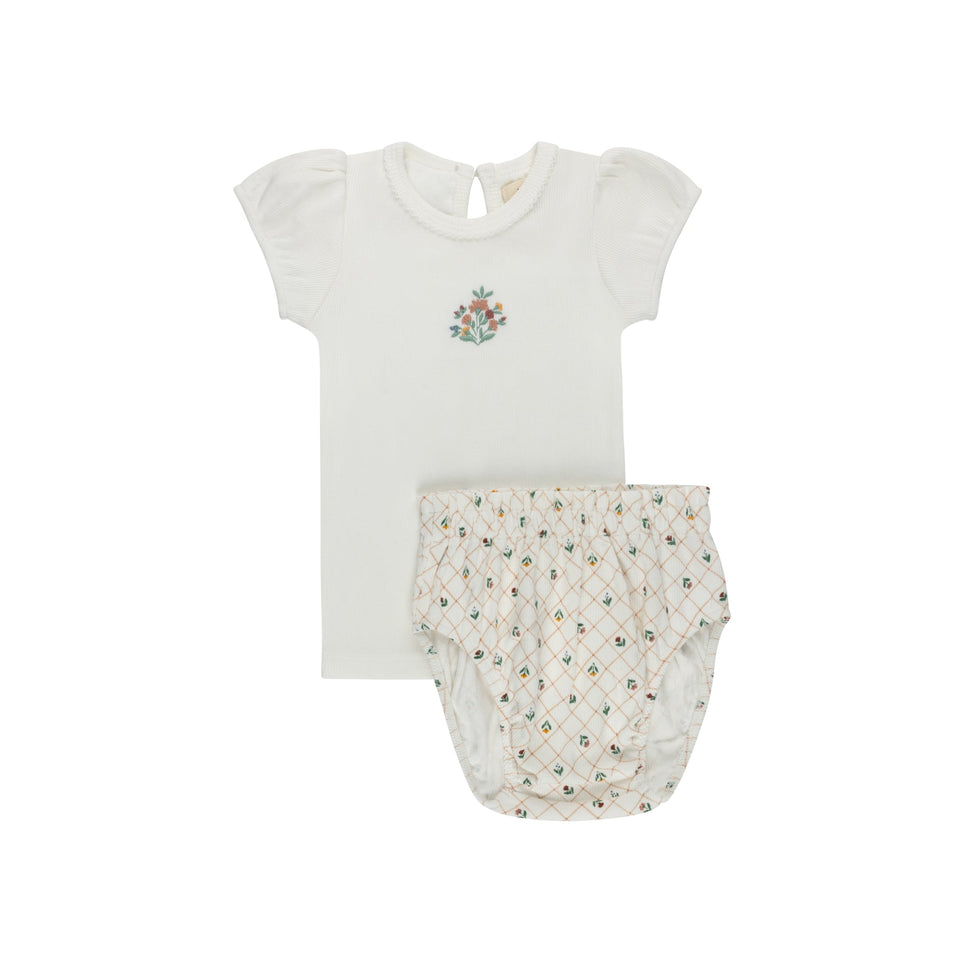Elys & Co Ivory Ribbed Floral Embroidered Set
